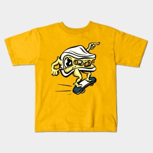 The Skateboarding Brie Cheese Mascot Kids T-Shirt